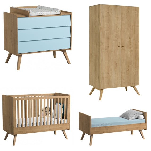 Chambre bébé complète Vox Vintage évolutive bois et bleu