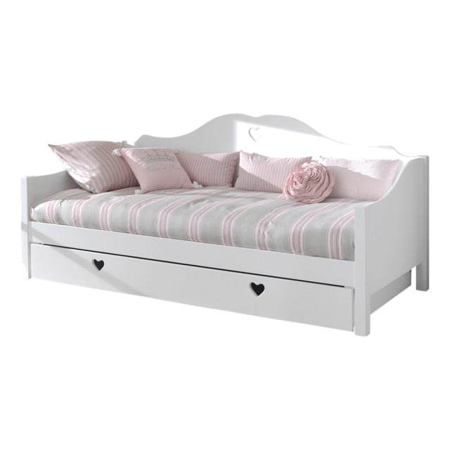 Lit banquette avec tiroir gigogne fille Coeur 90x200 blanc