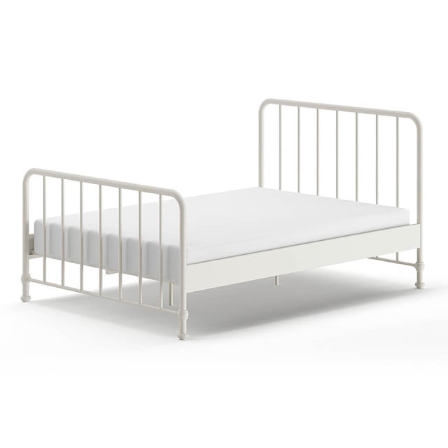 Lit double Bronxx en métal, couleur blanc mat, taille 140x200 | Vipack | BRBE1414