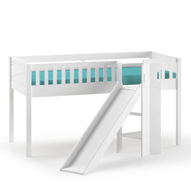 Lit mezzanine avec toboggan mi-hauteur blanc Scott