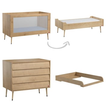 Ensemble lit bébé évolutif avec commode à langer Bosque Vox Oak