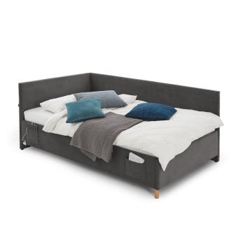 Lit banquette matelassé tissu gris anthracite 140x200 Cool