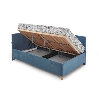 Banquette lit coffre matelassé tissu bleu 90x200 Cool
