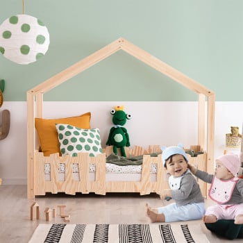 Lit Cabane Avec Barrière Montessori Bébé - SELO S - Adeko