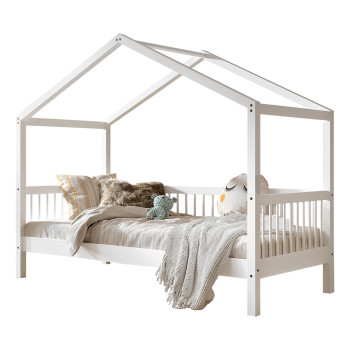 Lit cabane évolutif blanc pour enfant Forrest en hêtre