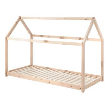Lit cabane en forme de maison 90x200 naturel