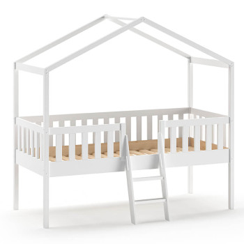 Lit cabane piloti surélevé 90x200 blanc Dallas