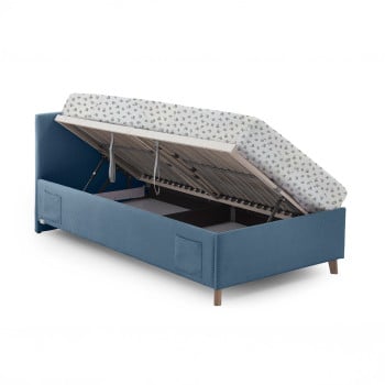 Lit coffre matelassé tissu bleu 120x200 Cool