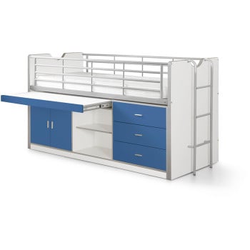Lit mi-hauteur combiné avec bureau Ugo bleu