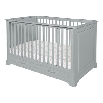 Lit bébé gris évolutif avec tiroir 70x140 Melo