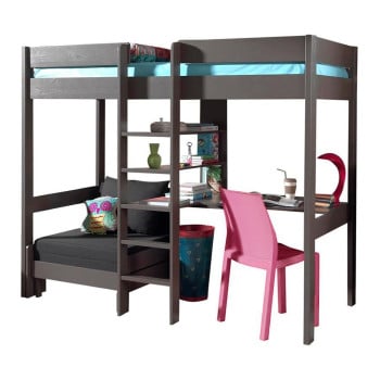 Lit mezzanine avec canapé-lit et bureau intégré taupe Milo