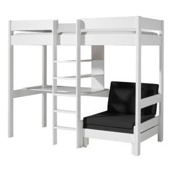 lit mezzanine avec bureau et lit d'appoint blanc Milo