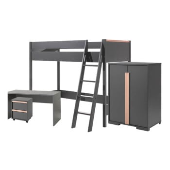 lit mezzanine avec bureau enfant et armoire anthracite Delio
