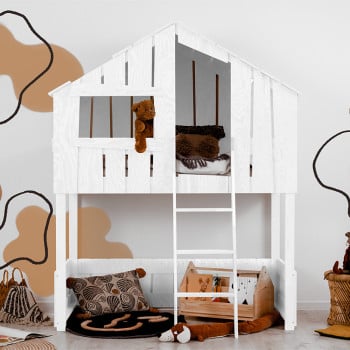 Lit mezzanine cabane blanc Ted