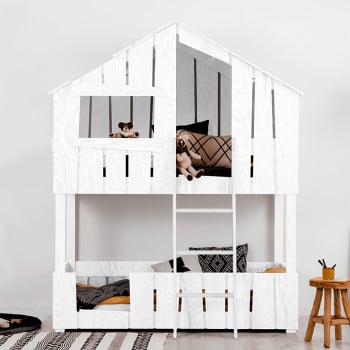 Lit superposé cabane enfant blanc Ted