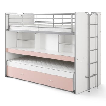 Lit superposé combiné avec bureau Ugo rose