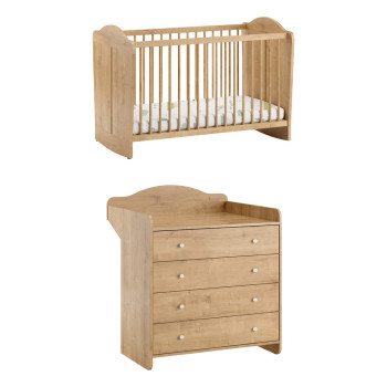 Pack DUO lit bébé 60x120 et commode à langer Megeve Oak
