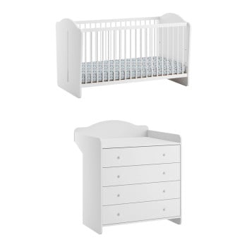 Pack DUO lit bébé évolutif 70x140 et commode à langer Megeve blanc
