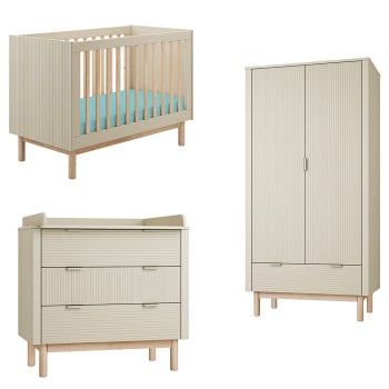 Pack Trio chambre bébé Miloo champagne avec lit bébé 60x120 + commode à langer + armoire 2 portes