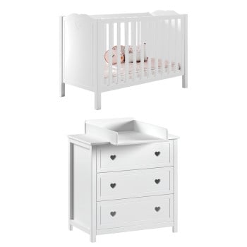Pack lit bébé + commode à langer cœur Amori