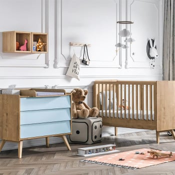 Petite chambre bébé évolutive Vox Vintage bois et bleu