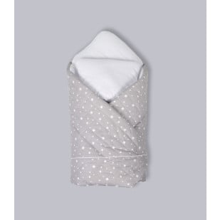 Nid d'ange bébé gris à motifs étoiles blanches, avec intérieur en tissu blanc. Dispose d'un petit oreiller - Pony design