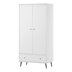 Armoire blanche 2 portes Vox Blanca en mélamine, style moderne et minimaliste pour chambre d'enfant, disponible chez Jurassien.