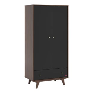 Armoire penderie noir et bois noyer avec tiroir et penderie Mid Vox | 4021942