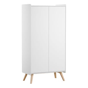 Armoire Vintage Vox blanche avec deux portes et pieds en bois de chêne clair