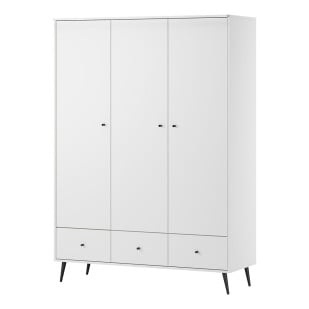 Armoire blanche Vox 3 portes Blanca en mélamine, style moderne avec touches noires, idéale pour chambre enfant - disponible chez Le Jurassien.