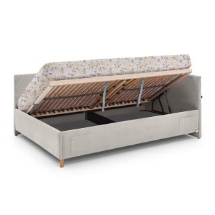 Lit coffre 2 places 140x200 en tissu côtelé beige Meise Möbel – collection Cool avec matelas relevé