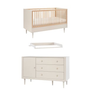 Pack chambre bébé Petite Lune de Pinio avec lit évolutif 70x140, large commode et plan à langer