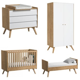Chambre bébé évolutive complète Vox Vintage bois et blanc