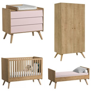 Chambre complète bébé Vox Vintage évolutive bois et rose 