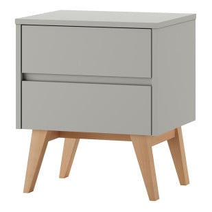 Table de nuit enfant 2 tiroirs en bois massif et gris taupe – collection Swing de Pinio