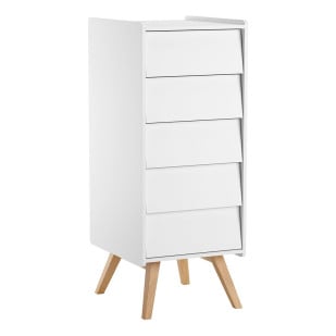 Chiffonnier enfant 5 tiroirs blanc et chêne – collection Vintage Vox, au design scandinave et compact