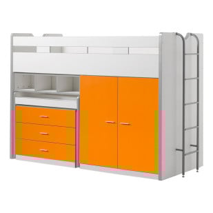 Combiné lit mezzanine avec bureau orange