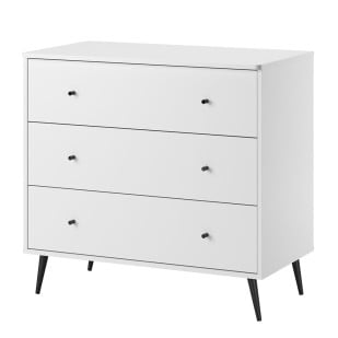 Commode Vox Blanca en mélamine blanche avec accents noirs, design moderne pour chambre enfant chez Jurassien, marque Vox.