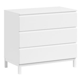 Commode blanche 3 tiroirs Eva de Vipack, meuble de rangement moderne pour chambre enfant ou ado, sans poignées apparentes