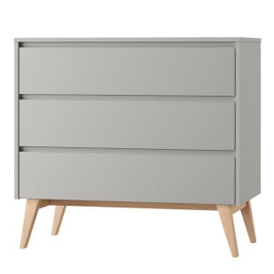 Commode Swing 3 tiroirs gris taupe et bois naturel – design scandinave de la marque Pinio