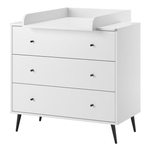 Commode à langer Vox Blanca, blanche/noire en mélamine, style moderne. Disponible chez le Jurassien. Meuble bébé Vox.