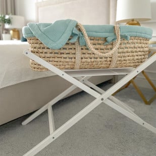 Set couffin en osier bébé avec support et habillage mint
