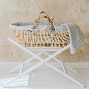 Set couffin bébé osier avec support et habillage gris