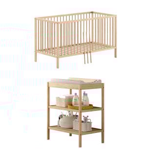 Lit bébé évolutif 70x140 et table à langer hêtre naturel Dino Jaxx, durable, chez le Jurassien.