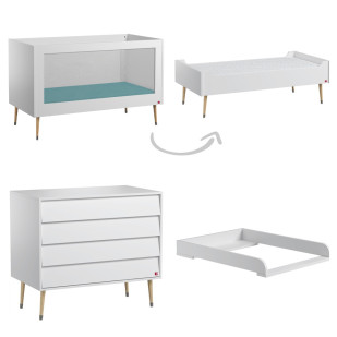 Duo chambre bébé Vox Bosque blanche avec lit bébé évolutif 70x140 et commode à langer