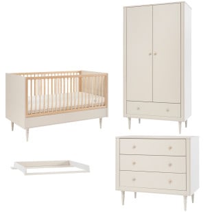 Pack Trio chambre bébé Petite Lune champagne avec lit bébé 70x140 + commode à langer + armoire 2 portes