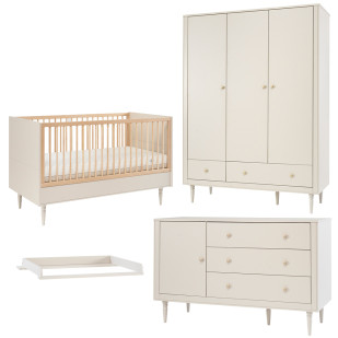 Pack chambre bébé Petite Lune Pinio – Lit, armoire 3 portes, large commode et plan à langer