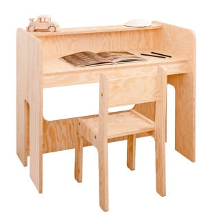 Ensemble bureau maternelle avec chaise Mimi en contreplaqué de pin - Meuble SmartWood - Jurassien
