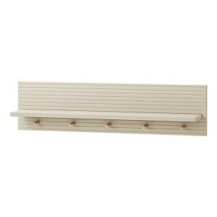 Étagère murale Miloo Pinio coloris champagne avec cinq patères en bois pour chambre d’enfant, design moderne et fonctionnel
