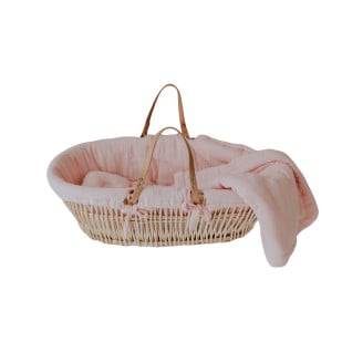 Habillage de panier Moïse et couffin en osier rose